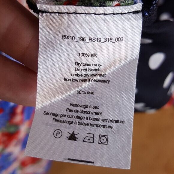 RIXO Womens Wrap Dress XS Black Floral Polka Dot Mixed Print Mini Silk CHERIE - Picture 8 of 11